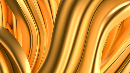 Luxurious golden background with satin drapery. 3d illustration, 3d rendering.