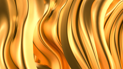 Luxurious golden background with satin drapery. 3d illustration, 3d rendering.