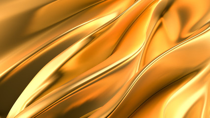 Luxurious golden background with satin drapery. 3d illustration, 3d rendering.