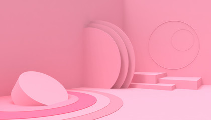 Podium  Geometric shape minimal and Modern concept Art pastel  pink wall scene on pink background - 3d rendering