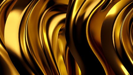 Luxurious golden background with satin drapery. 3d illustration, 3d rendering.