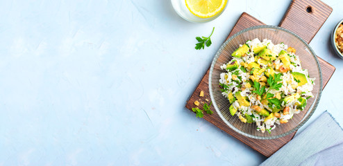 Avocado Rice Salad, Tasty Appetizer, Healthy Vegetarian Food