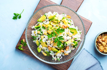 Avocado Rice Salad, Tasty Appetizer, Healthy Vegetarian Food