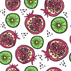 Bright seamless pattern with hand drawn fruits