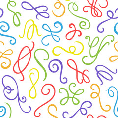 Seamless pattern. Hand drawn colored curls isolated on the white background. Texture for print, wallpaper, home decor, textile, package design