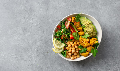 Bowl Buddha Balanced healthy vegetarian food top view