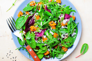 Roasted Pumpkin Healthy Vegetarian Salad, Butternut Squash, Rice and Sesame Seeds Salad
