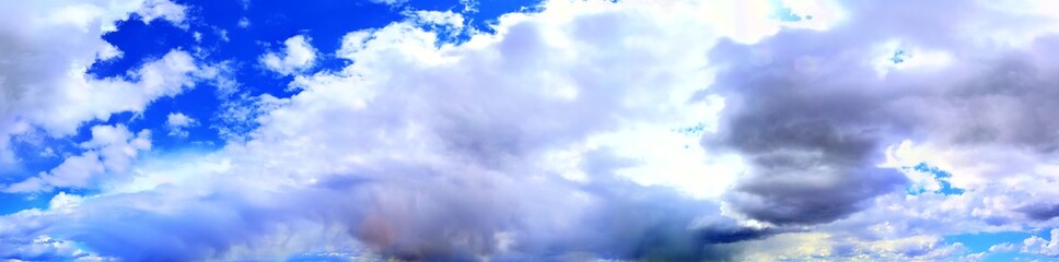 Stunning colorful sunset sky panorama showing beautiful cloud formations in high resolution