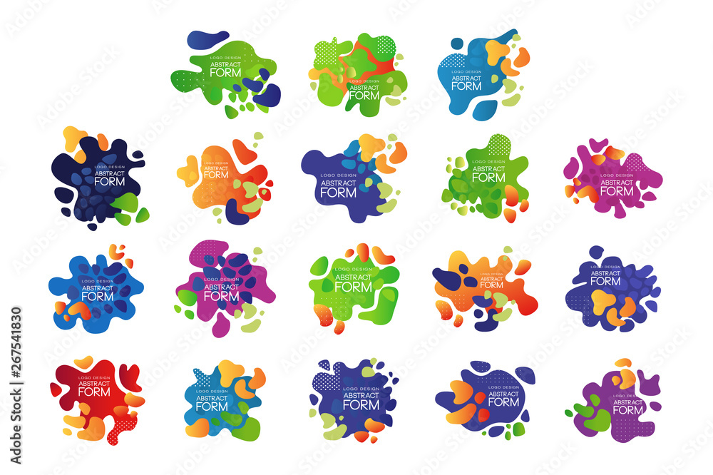 Poster vector set of 9 abstract bubbles with place for text. bright-colored typography elements for cover o