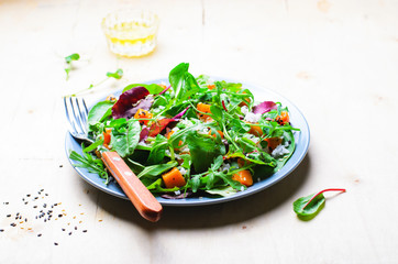 Roasted Pumpkin Healthy Vegetarian Salad, Butternut Squash, Rice and Sesame Seeds Salad