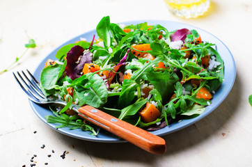 Roasted Pumpkin Healthy Vegetarian Salad, Butternut Squash, Rice and Sesame Seeds Salad