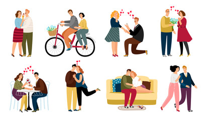 Fototapeta premium People in love, daiting couples icons set on white background, vector illustration