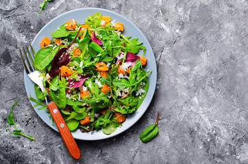 Roasted Pumpkin Healthy Vegetarian Salad, Butternut Squash, Rice and Sesame Seeds Salad