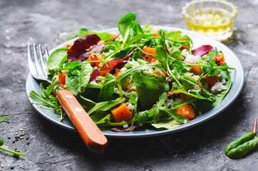 Roasted Pumpkin Healthy Vegetarian Salad, Butternut Squash, Rice and Sesame Seeds Salad