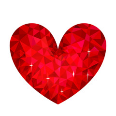 Vector illustration of cute heart in style low poly isolated on white