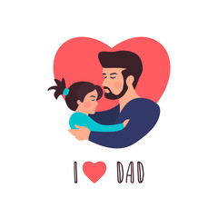 Father and child. Mom hugging her  cute little daughter with a lot of love and tenderness. Modern illustration logo symbol for banner or website. Vector