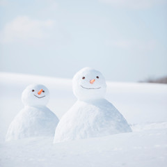 雪原に並ぶ雪だるま