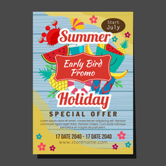 wooden summer holiday early bird promo flat style tropical fruit