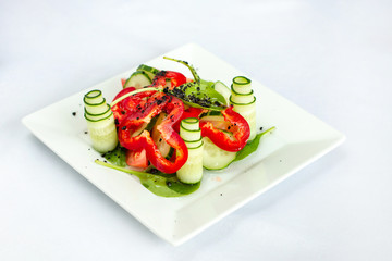 Fresh Tomato and Cucumber Salad with sweet bell pepper.
