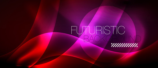 Neon color wave lines abstract background, magic techno futuristic light