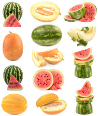 melon and watermelon on a white background