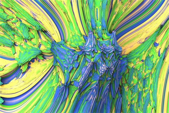  Abstract multicolored fractal background image painted with oil paint.