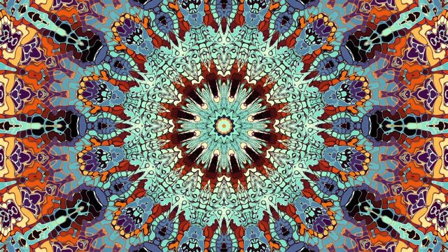 Transforming ornamental vintage mosaic art circle in Art Nouvoe style. Seamless loop footage.