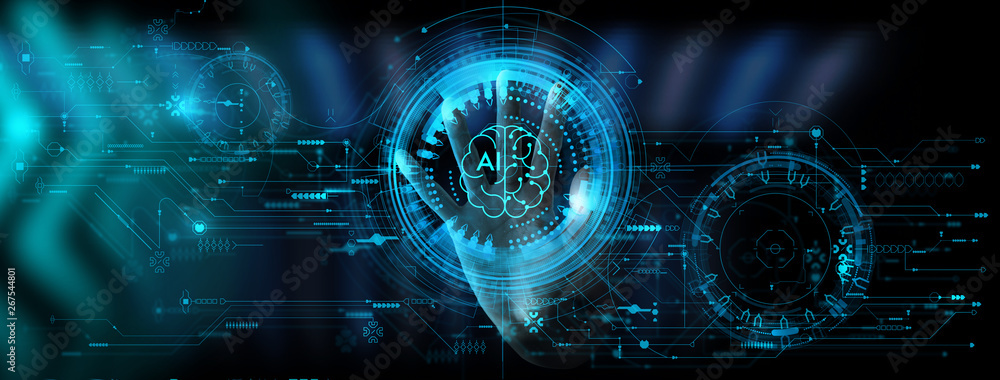 Aufkleber business hand using digital artificial intelligence interface new modern computer.