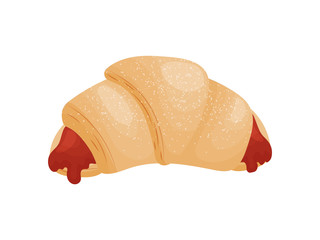 Croissant stuffed with jam. Vector illustration on white background.