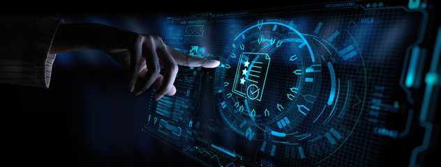 Hand touch icon of Document Management Data System Business Internet Technology Concept.