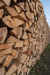 stockpile of logs from side