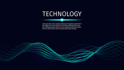 3d abstract digital technology background. Futuristic sci-fi user interface concept with gradient dots and lines. Big data, artificial intelligence, music hud. Blockchain and cryptocurrency. Vector - obrazy, fototapety, plakaty