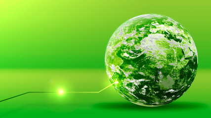 Panele Szklane Podświetlane  Koncepcja zielonej energii, zielona planeta ziemia z linii. Elementy dostarczone przez NASA