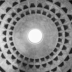 Monumental ceiling of Pantheon - church and former Roman temple, Rome, Italy