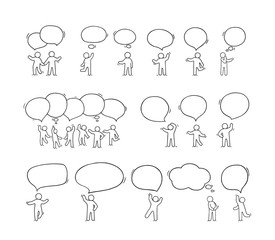 Speech bubbles icons set with little people.