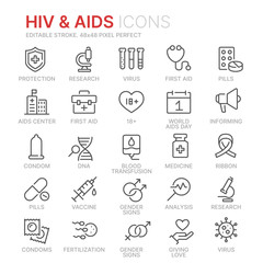 Collection of HIV and AIDS line icons. 48x48 Pixel Perfect. Editable stroke - obrazy, fototapety, plakaty