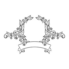Vintage elegance wedding monogram frame with flowers rose for your text. Design element for invitation, wedding, greeting cards, identity label, emblem, logo, business sign, sticker. Hand drawn style