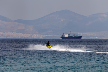 Fototapeta premium Water motorcycle in the open sea
