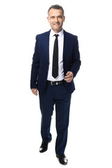 Handsome mature businessman on white background