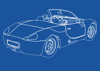 Obraz premium drawing of a sports car on a blue background vector
