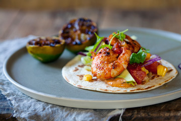 Spicy prawn tacos