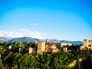 the alhambra of granada with sierra nevada in the background