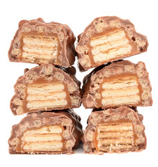 Chocolate with caramel on a white background