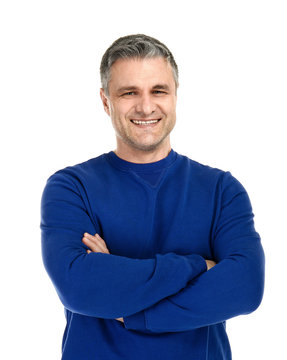 Portrait Of Handsome Mature Man On White Background