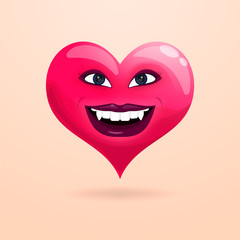 A beautiful heart smiles showing teeth with fangs. Vector illustration.