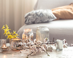 still life flowers with decorative objects in the living room