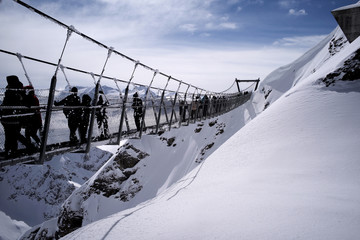 walk way on top mountain with snow and cool air