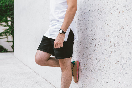 Young Man Wearing Analog Watch in the Urban environment