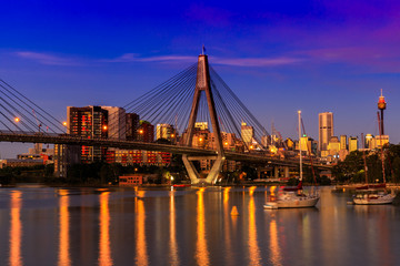 Fototapeta na wymiar Anzac Bridge by night, Sydney, Australia 