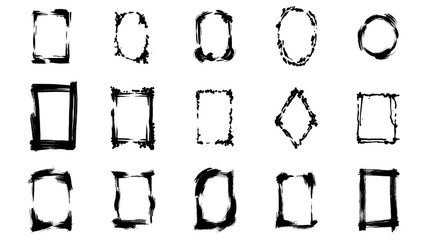 Set of dry brush frames. Black and white engraved ink art. Isolated frame illustration element.